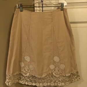 Odille Anthropologie Cream Lace A-Line skirt